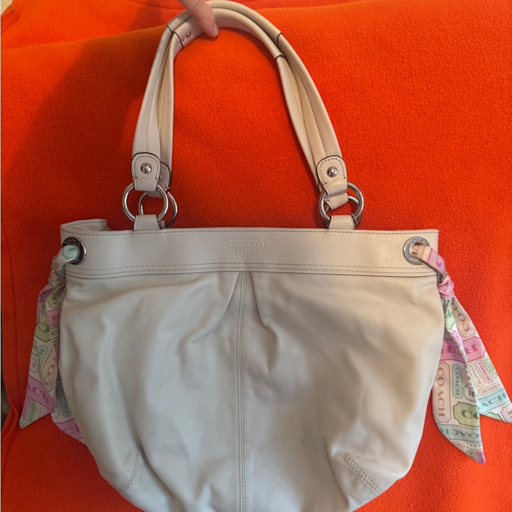 Coach Cream Leather Shoulder Bag with Pastel Accents